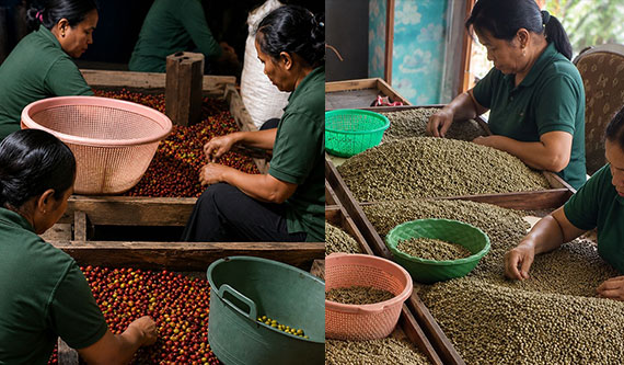 Local farmer professionally sorting Alor and Java
